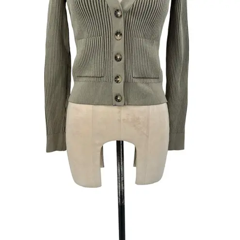 ANINE BING Layla Ribbed Cardigan Sweater Button Front Olive Green Size Small