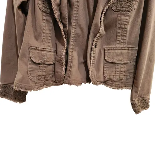 Vintage A.M.I Brown Retro Long Sleeve Snap Fringe Trim Crop Blazer Jacket Large