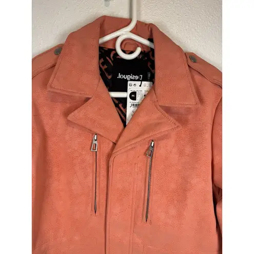 Desigual New  Multi-Pocket Zip Front Jacket Coat Cinched Waist Salmon Pink Sz M