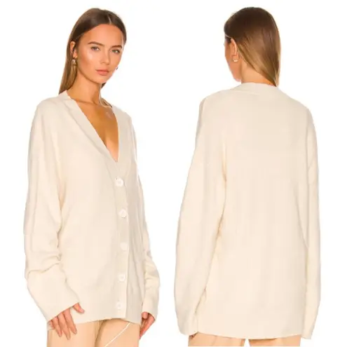 Camila Coelho Trista Long Sleeve V-Neck Oversized Cardigan Cream Women's Size M