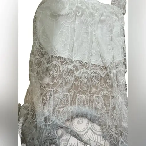 Women's White Cut out Lace Bubble Sleeve Lace Back Maxi Dress NWOT Size XL