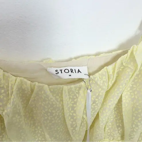 Storia  Monochromatic Floral Print Mini Dress Yellow Floral Strappy Ruched Medium