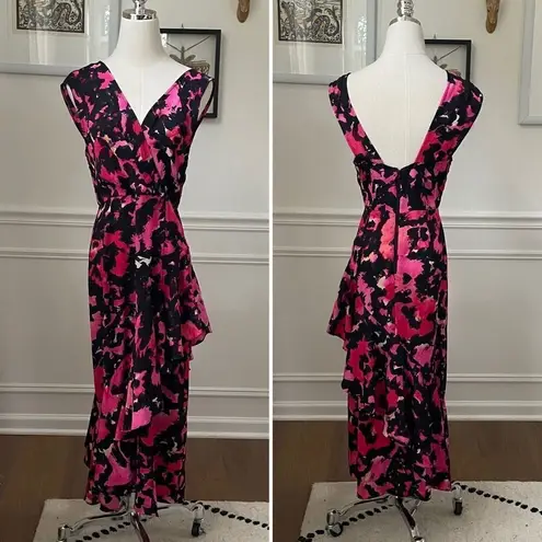 Tracy Reese Sleeveless Printed Midi Dress Hot Pink Floral Silk Ruffle 4 $398