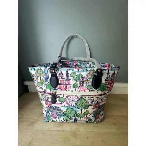 London Tote bag, Coastal Preppy purse, nylon tote bag, with zipper and pockets White