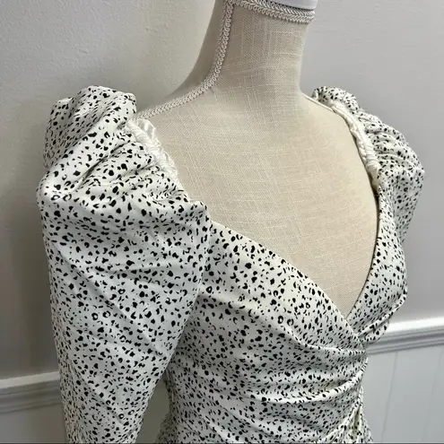 Misha Lourdetta Long Puff Sleeve Mini Dress Spot Print Snow Leopard White 4 Black