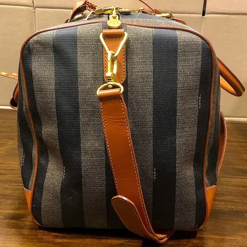 Pequin Pecan Stripe Bandolier Boston Travel Bag with FENDI Shoulder Strap