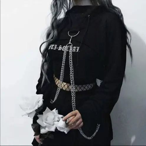 Punk Gothic Bondage Chain Hood Pullover New Black Size undefined