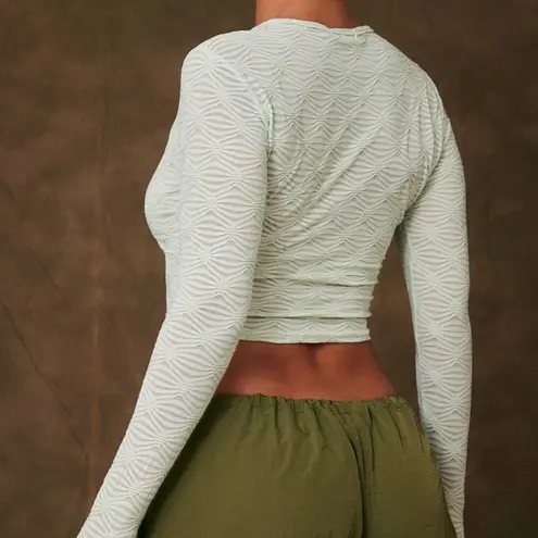 Pretty Little Thing  Crop Top Womens 6 Sage Green Textured Long Sleeve Mesh Y2K