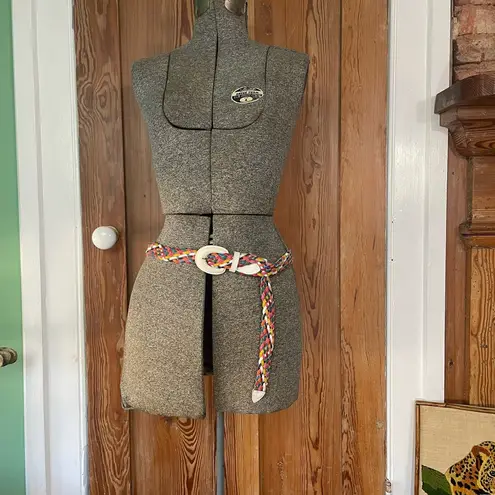 Vintage Leather Rainbow Braided Belt White