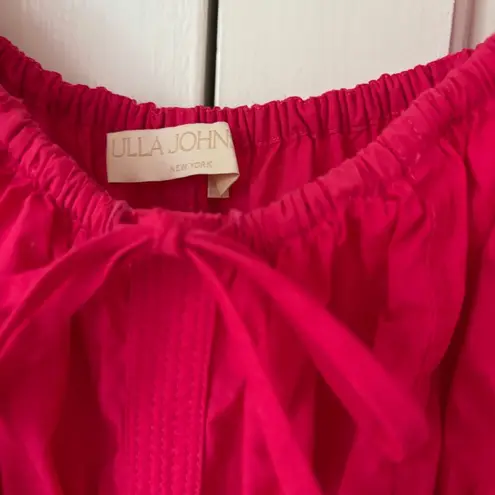 Ulla Johnson Palma Midi Dress Hot Pink Orchid Puff Shoulder Size 0 Cotton Poplin