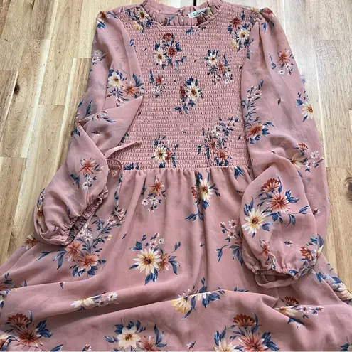 Liberty Love Floral Smocked Long Sleeve Dress Pink Size Large