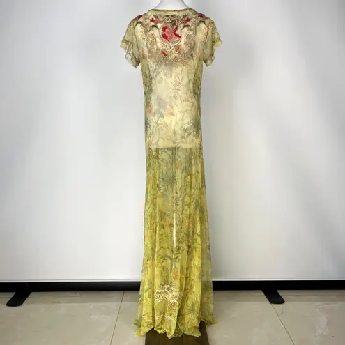 Johnny Was NWOT Arisoe Floral Mesh Embroidered Maxi Dress Green Orange Size S