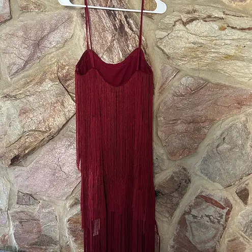Commense Florence Fringed Open Back Short Dress size medium Red