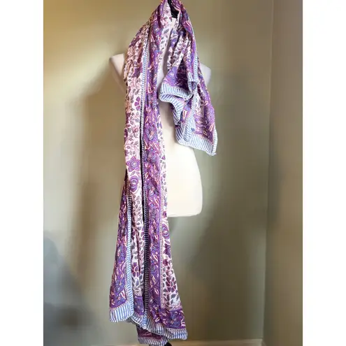 Boho Paisley Floral Print Scarf Wrap Purple White Blue Lightweight whimsi y2k