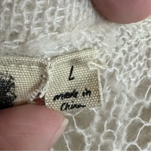 Black Sheep Ivory Boho Crochet Lace 3/4 Bell Sleeve Suede Trim Sweater Large