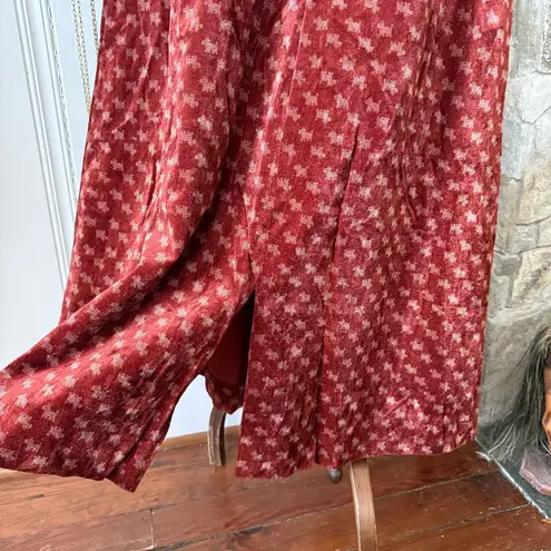 1970s Velvet Scottie Dog Print Aline Red Vintage Maxi Skirt Size 8