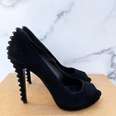 Alexander McQueen knotted leather-trimmed black suede pumps IT 36 US 6
