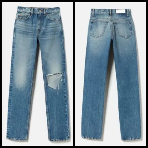 RE/DONE ππ 70's Straight Leg Jeans ~ Daring Indigo With Rip High Waist 31 NWOT