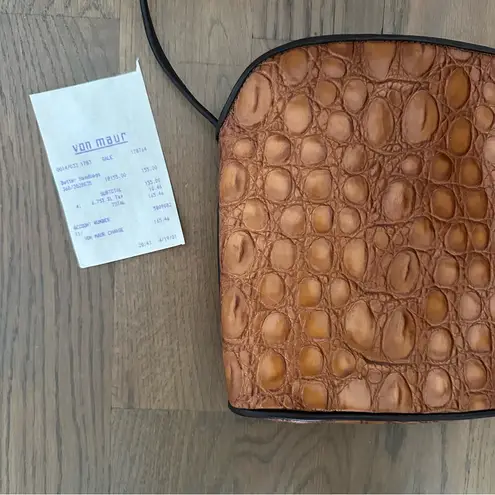 NWT Vintage Donald Pliner Crocodile Embossed Leather Crossbody Bag Tan, Brown