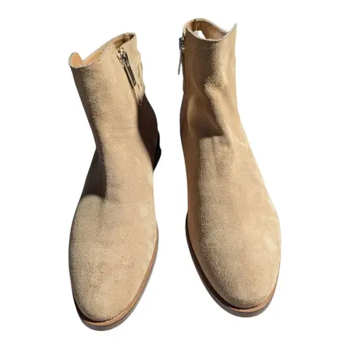 Aquatalia Raleigh Beige Water Resistant Suede Almond Toe Woven Ankle Boots Sz 10