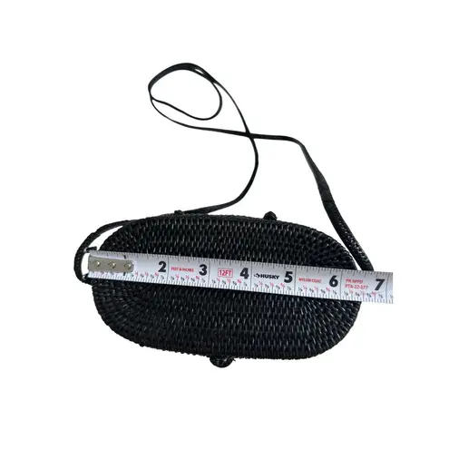 TLC Black Straw Woven Summer Crossbody Picnic Bag