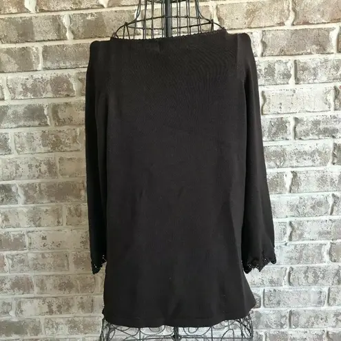 Bloomingdales Vintage Sweater PL Petite Large Chocolate Brown Crochet Tr…