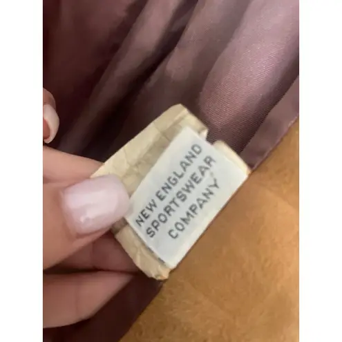 Vintage 70s Leather Penny Lane Coat Fur Trim Jacket Belted Size 12 Camel Beige M Tan