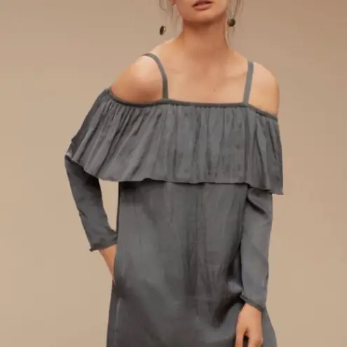 Wilfred Free Wilfred Brosset Satin Ruffle Cold Shoulder Dress Grey Large