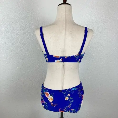 Panache royal blue floral underwire push-up 38D women’s S bikini swimsuit set