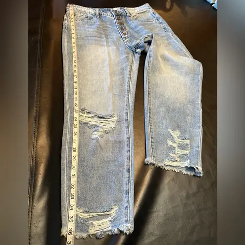 Pink Lily  High Rise Distressed 5 Button Light Blue Jeans size 9 - Image 12