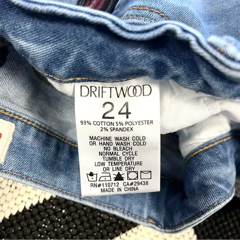 Driftwood Colette Plaid Trim Straight Crop Frayed Hem Jeans Size 24