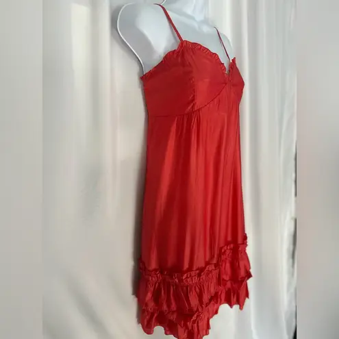 Source Unknown El Expensive Red Ruffle Hem Slip Dress/ Flowy Summer Dress (1095)