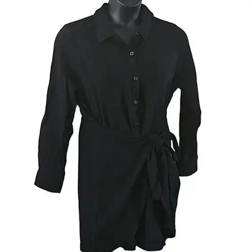 Belle Beach by Kim Gravel Petite Gauze Tie Front Shirt Dress – Size LP – Black