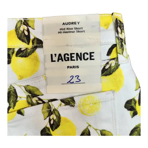 L'Agence  Womens Audrey Mid Rise Shorts | Ivory/Yellow Lemons Size 23 | NWT