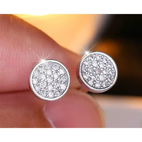 Boutique Sparkling Iced Crystal Round Stud Earrings Silver Plated Stainless
