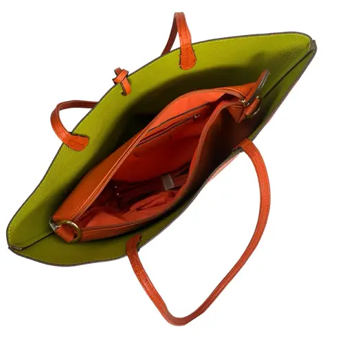 Orange Green Shoulder Tote Work Bag With Crossbody Insert