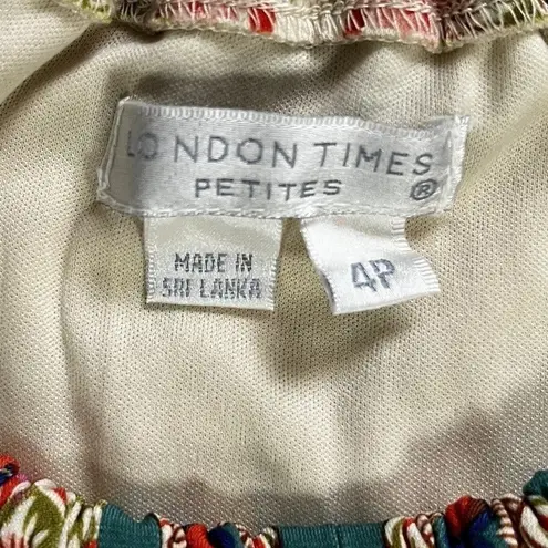 London Times Mini Dress Sz4P Multicolor Printed Keyhole Neck Elegant Casual