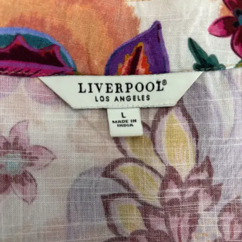 Liverpool Blouse Top Womens Large Pink Colorful Floral V-Neck Flutter Sleeve L