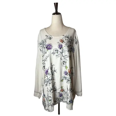 J Jill Shirt Women 4X Ivory Botanical Gardens Embroidered Linen Blend Top Boho Tan