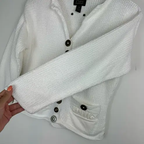 Pure Handknit Sweater Cardigan Art Deco Buttons Sz S/M White