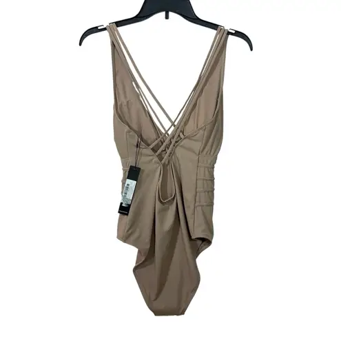 Catherine Malandrino Taupe One Piece Swimsuit with Criss-Cross Back Size Medium