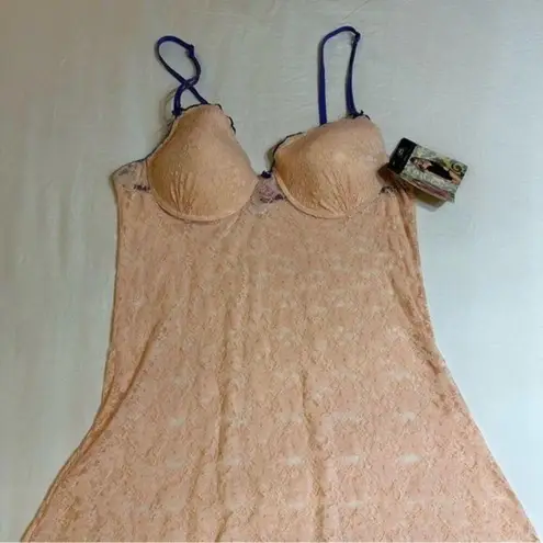 Just Sexy Lingerie Beige & Purple Sheer Lace Floral Chemise & Thong Set 1X