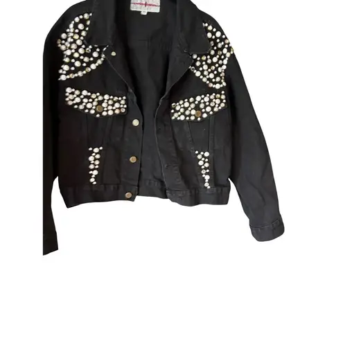 Robin Berry Embellished Denim Jacket Black Jean Jacket Vintage Medium Black