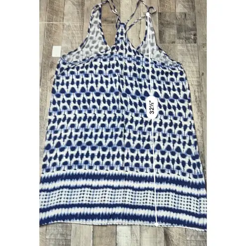 Glam Racerback Ikat Swim Coverup Dress LARGE Blue White Coastal Bohemian NWT