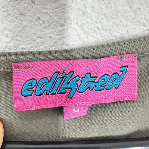 Edikted Javi Cowl Neck Top Olive Green Fitted Short Sleeve Women's Size Medium