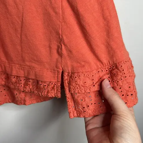LOGO By Lori Goldstein Orange 3/4 Sleeve lace ruffle trim Top Lagenlook Size S