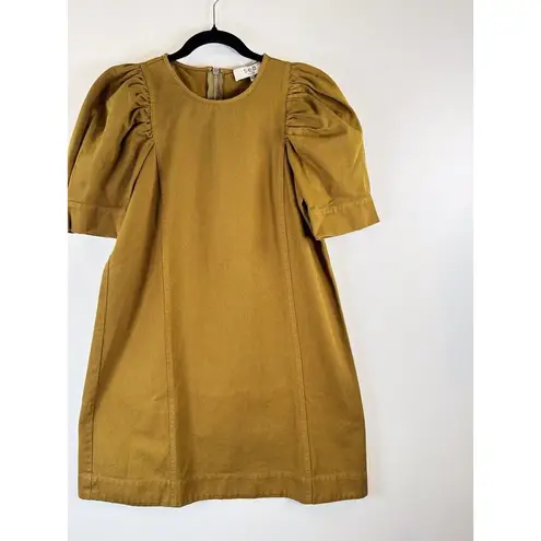 NWT Sea NY Womens Dress Brown Denim Metta Acid Puff Sleeve Mini Jean A Line XS