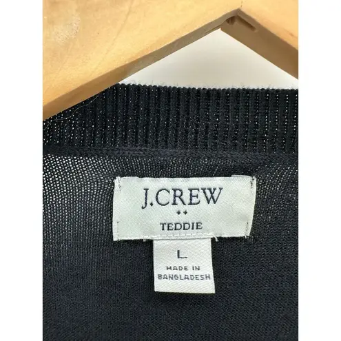 J Crew Factory Black Cotton Teddie Crewneck Sweater Pullover Womens Size Large L