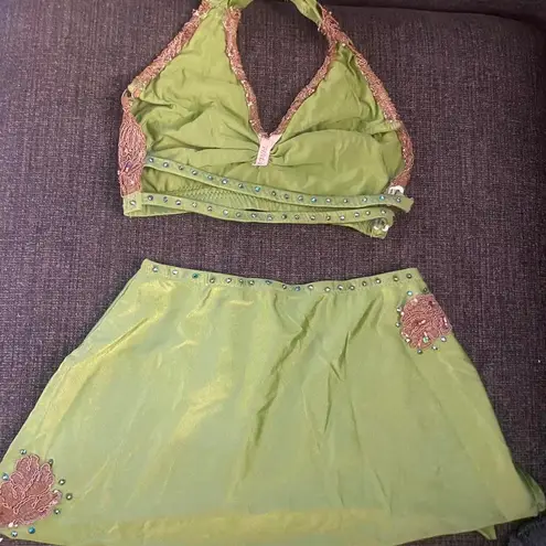 Green lyrical/contemporary dance skirt bra set costume