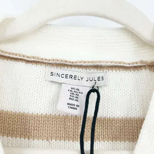 NEW Sincerely Jules Womens Fall Preppy Check Striped Crop Cardigan Sweater XL Tan